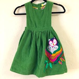 Mini Boden Owl Corduroy Dress 5/6 Green
